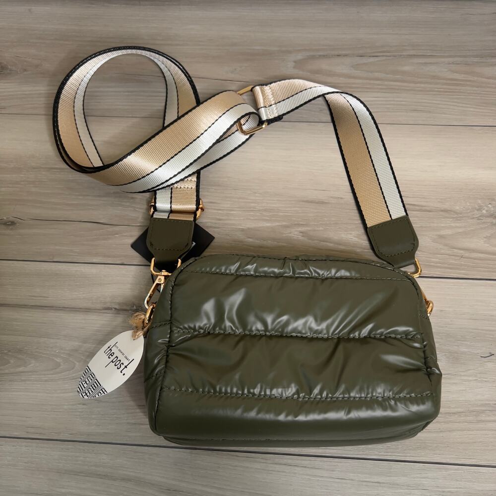 The Post Olive Green Puffer Crossbody Bag Adjustable Strap